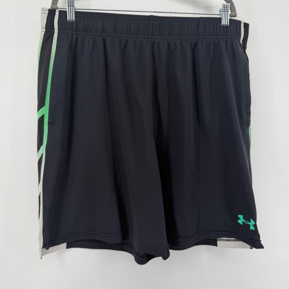 Under Armour Athletic Shorts Mens 2XL Black Green Loose Fit Basketball Training